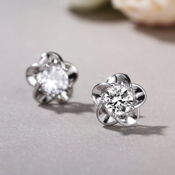 "Flower Diamond Shiny Zircon Stud Earring for Women, INDN8627 - Picture 1 of 5